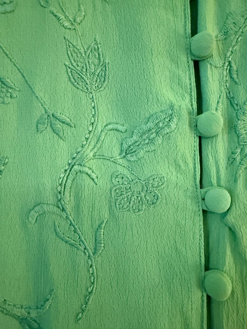 PRICE FIRM Vintage 90s Together Green Asian Style Embroidered Short Sleeve - Picture 11 of 11